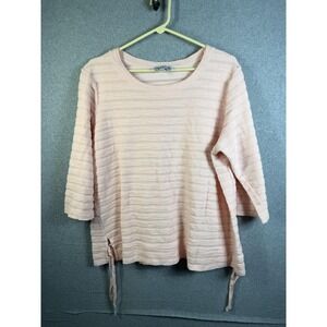 Liberty Lane Shirt Womens XXL Pink Textured Stripe 3/4 Sleeve Tunic Top